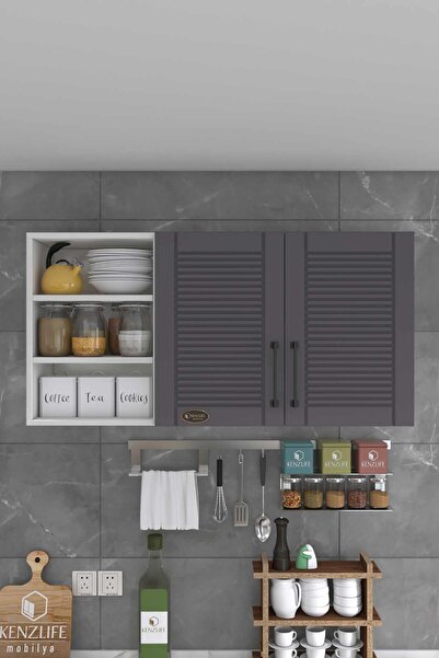 Kenzlife Hazır Mutfak Dolabı Kestane60 Gri Mod2 60*120*32 Mebran Kapak Suntal...