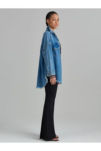 RİVUS Cămașă Jean oversize cu mâneci trei sferturi - Indigo
