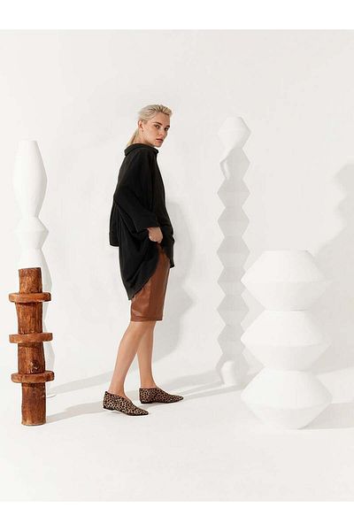RİVUS Oversize Shirt with Button Detail - Black