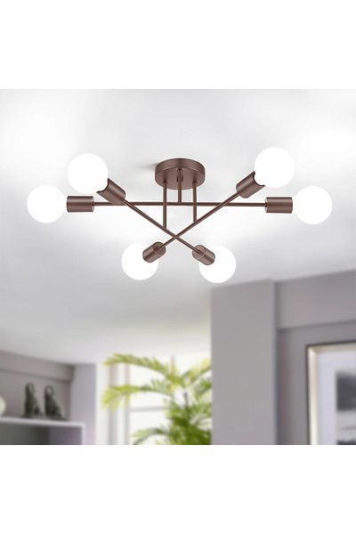Modavize 6-Piece Brown Spider Plafon - Cross Light Bulb-Free Chandelier for Living Room and Bedroom