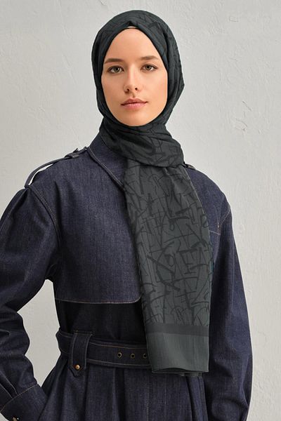 Armine Γκρι Καλλιγραφία Μοτίβο Tensel-Silk Shawl - ATN3 - 3296