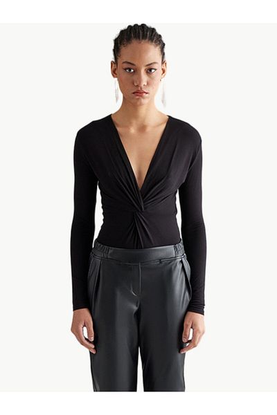 RİVUS Black Iconic Body - Long Sleeve with Twist Detail on the Front