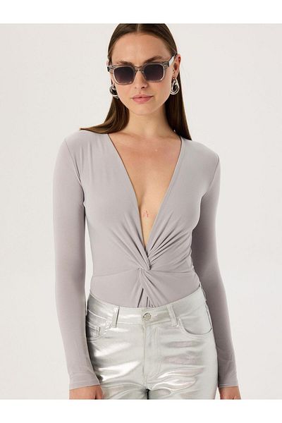 RİVUS Gray Iconic Body - Long Sleeve with Twist Detail on the Front