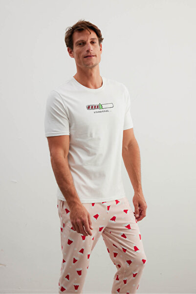 Syah Erkek Pamuklu Kısa Kollu Uzun Pijama Takımı