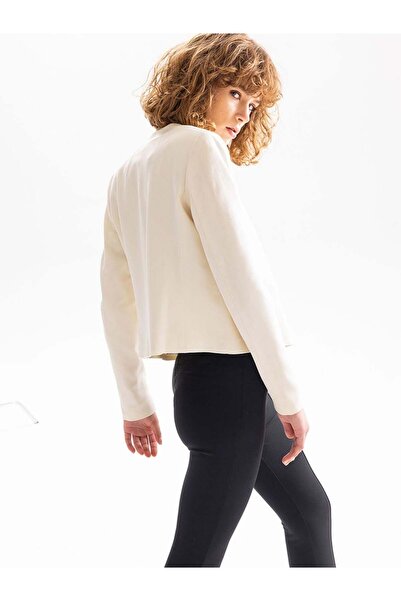 RİVUS Satin Collar Garni Detailed Short Jacket - Ecru