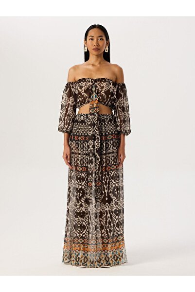 RİVUS African Patterned Maxi Skirt - Double Slits and Elastic Waist