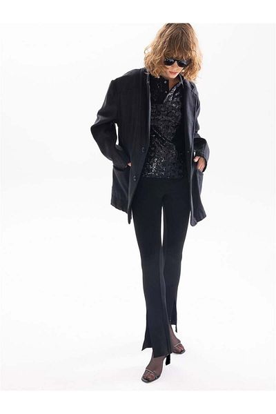 RİVUS Slit Leg Knitwear Trousers - Black