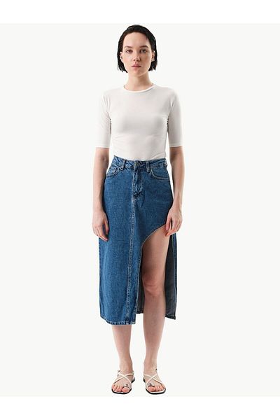 RİVUS Fusta Jean Indigo - Slit adânc