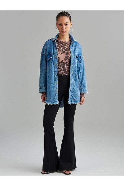 RİVUS Cămașă Jean oversize cu mâneci trei sferturi - Indigo