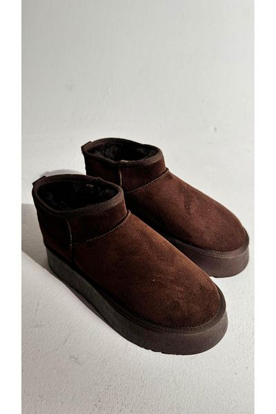 Eataly Shoes Botine din piele intoarsa cu talpa inalta Maro deschis
