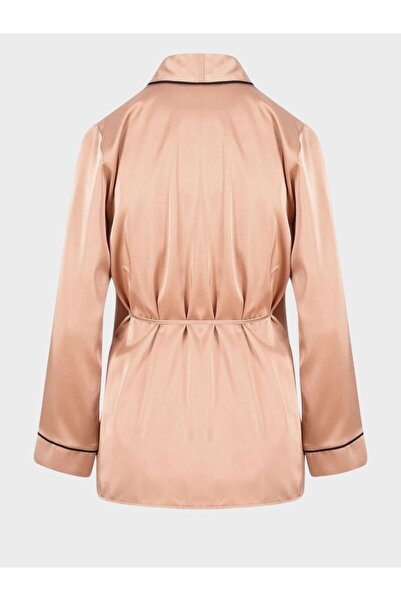 RİVUS Wrap Closure Satin Pajama Jacket - Camel