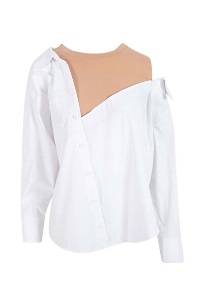 RİVUS Knitted Athlete Garnished Cotton Shirt - Ecru