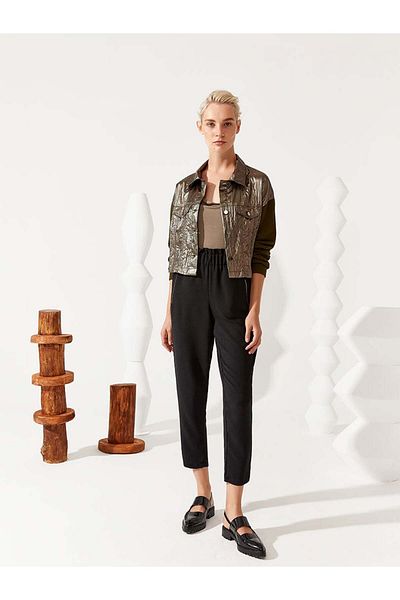 RİVUS Zipper Detailed Crepe Trousers - Black