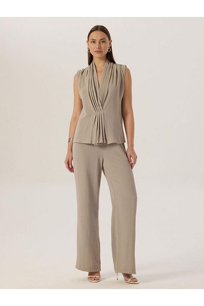 RİVUS Gray Comfortable Loose Cut Elastic Waist Trousers