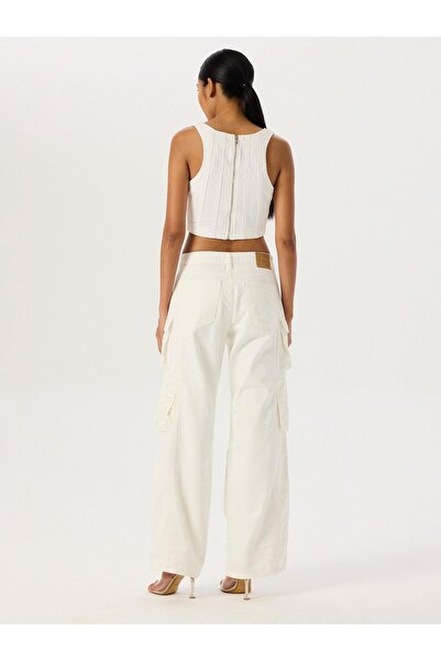 RİVUS Jean Kargo Çok Cepli Pantolon - Beyaz