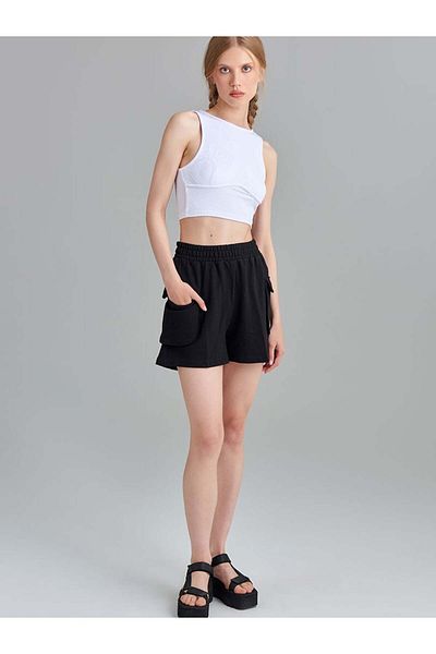 RİVUS Black Combed Cotton Shorts - Comfortable Cut and Pocket