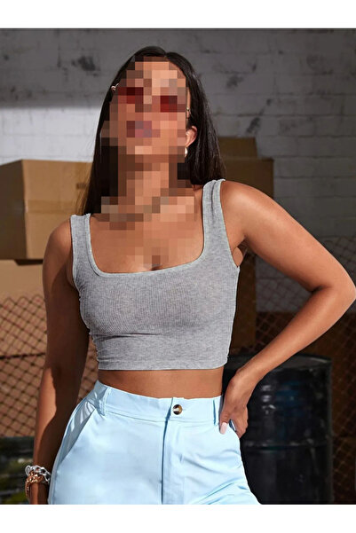 AŞAR MODA TEKSTİL Women's Gray Crop Blouse - Stylish Design