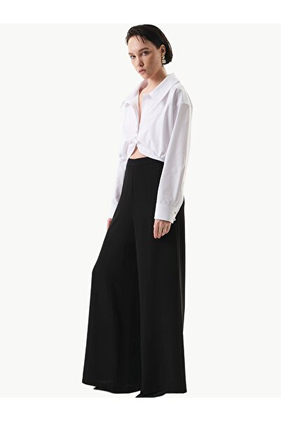 RİVUS Black Wide Leg Crepe Trousers