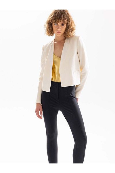 RİVUS Satin Collar Garni Detailed Short Jacket - Ecru