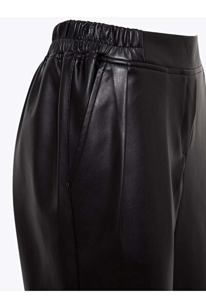 RİVUS Beli Lastikli Pileli Vegan Deri Pantolon - Siyah
