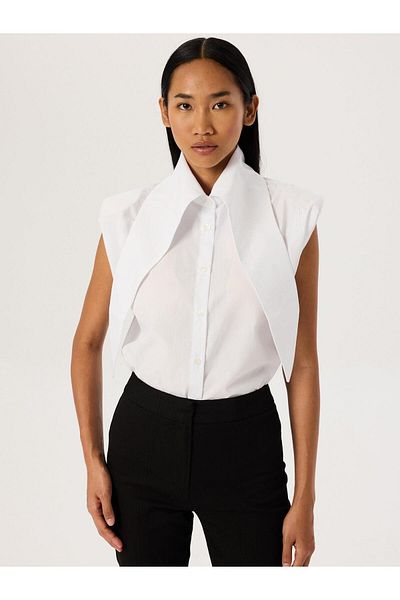 RİVUS Collar Detailed Padded Cotton Shirt - White