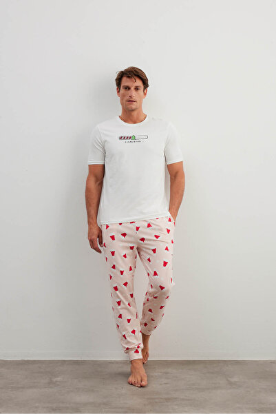 Syah Erkek Pamuklu Kısa Kollu Uzun Pijama Takımı