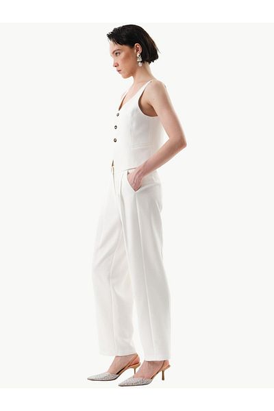 RİVUS Pantaloni drapați plisați eleganti de culoare ecru