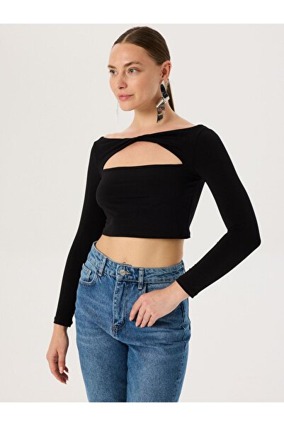 RİVUS Cut Out Detailed Long Sleeve Bodysuit - Black