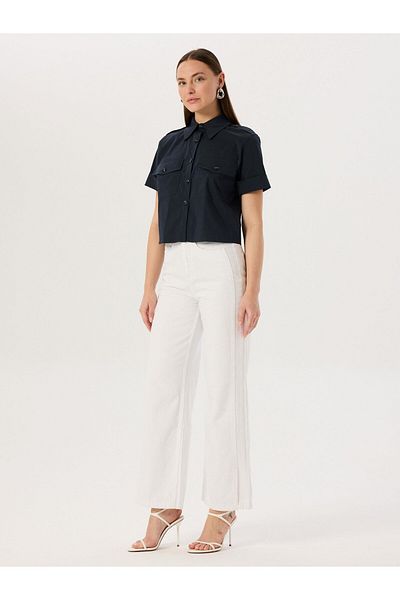 RİVUS Short Sleeve Button Detail Shirt - Navy Blue