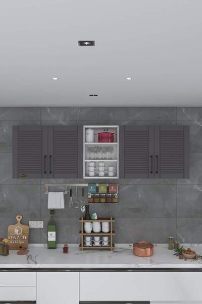 Kenzlife Hazır Mutfak Dolabı Fasulye90 Gri Mod2 90*200*32 Mebran Kapak Suntalam Gövde