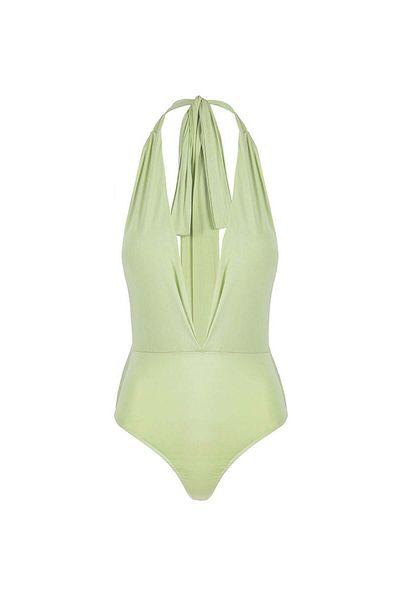 RİVUS Deep Chest Low-cut Tie-Up Bottom Snap-On Iconic Body - Green