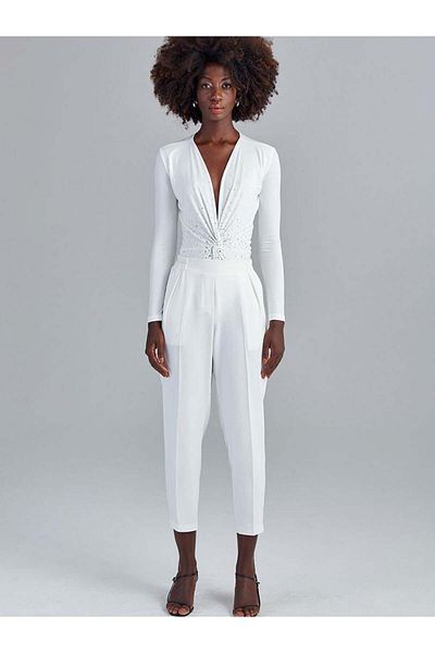 RİVUS Front Corset and Elastic Back Trousers - Ecru