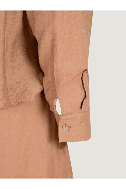 RİVUS Önü Düğmeli Içi Astarlı Ikonik Gömlek Elbise - Vizon