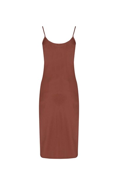 RİVUS Spaghetti Strap Satin Midi Dress - Copper