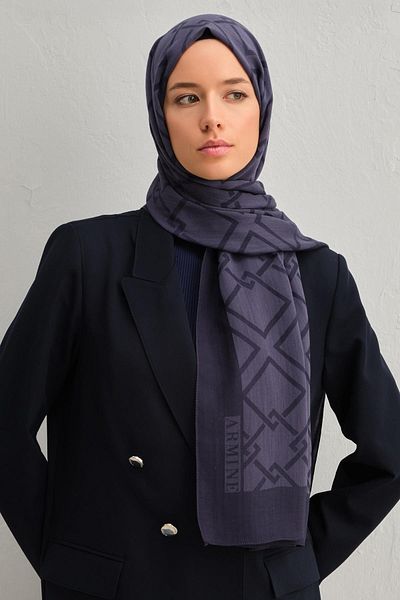 Armine Tensel-Silk Shawl - Μοτίβο αλυσίδας - ATN2 - 3293 - Navy Blue