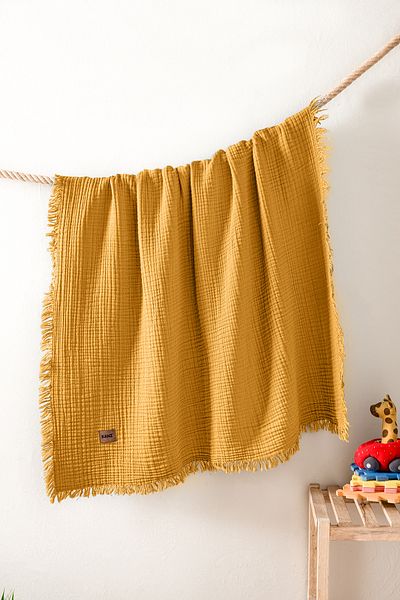 Kanz 4 Layer Baby Muslin Blanket - 100% Cotton, 100X120 Mustard