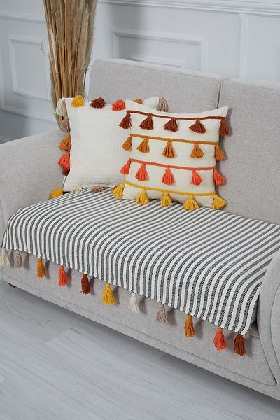 Aisha's Design Colorful Tufted Black Striped Sofa Cover 90x155 Cm,ko-20ık