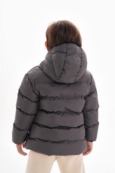 Mina Boy's Gray Filled Inner Fleece Hooded Winter Inflatable Children's Coat