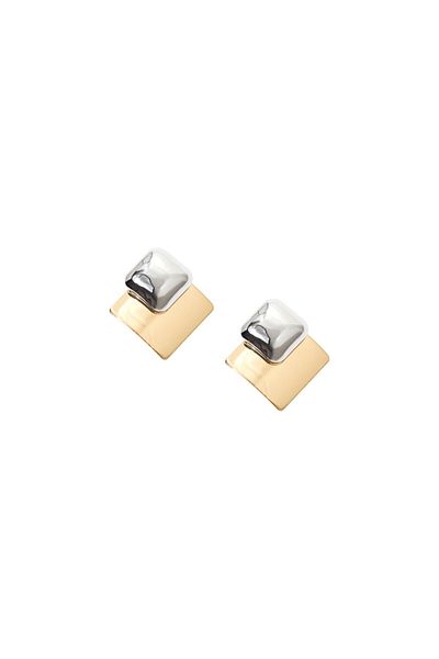 RİVUS Double Color Two Piece Square Earrings - Silver/Gold
