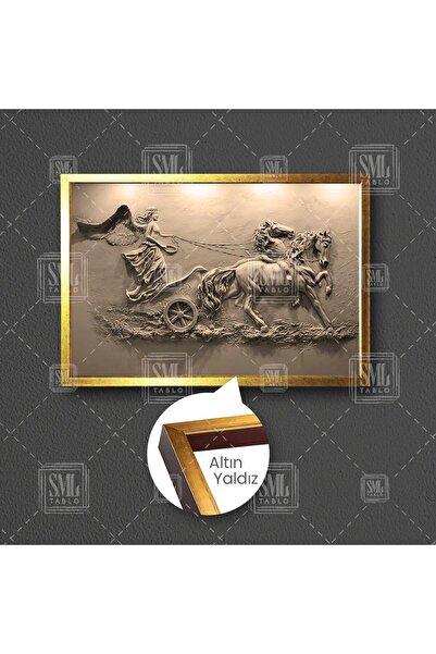 SML TABLO At Arabası Süren Kanatlı Melek Sepya Hermes Tanrı Duvar Heykel Çerç...