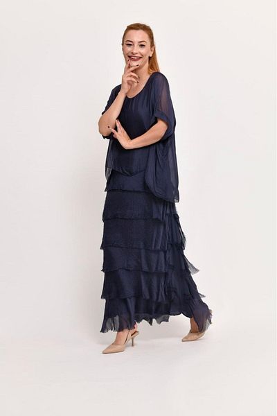 Bohem Stil Rochie de mătase din mătase cu jumătate de mânecă, mărimea 2 italiană