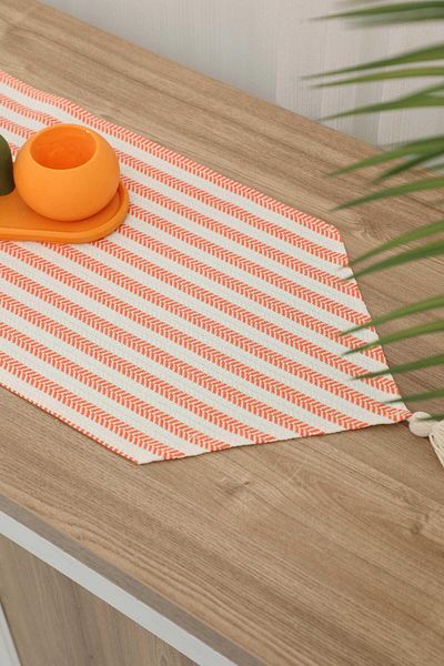 Aisha's Design Orange Striped Tasseled Runner 90 X 30,R-57K