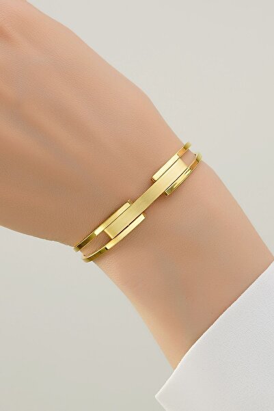 Çgk Çiğdem Gürel Kuyumculuk ÇGK “Dual Line” 8 Ayar Altın Modern Kelepçe Bileklik – Çift Bantlı Geometrik Tasarım
