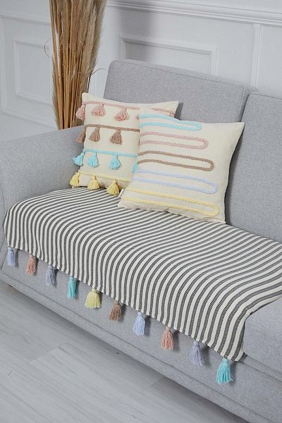Aisha's Design Colorful Tufted Black Striped Sofa Cover 90x155 Cm,ko-20ık