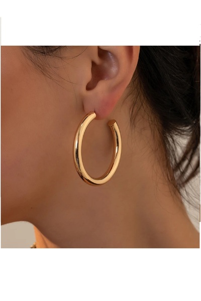 Boox99 Altın kaplama C model halka küpe basit kalın yuvarlak paslanmaz