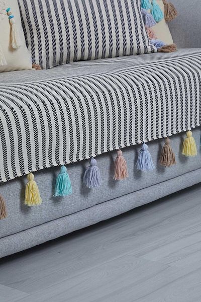 Aisha's Design Colorful Tufted Black Striped Sofa Cover 90X210Cm,Ko-20