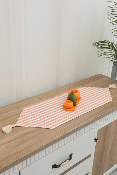 Aisha's Design Orange Striped Tasseled Runner 90 X 30,R-57K