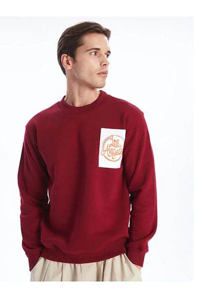 LC Waikiki Calimera Fashion Burgundy Crew Neck Long Sleeve Men's Sweatshirt