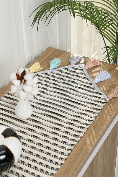 Aisha's Design Black Striped Pattern Runner 140 X 40,r-54b