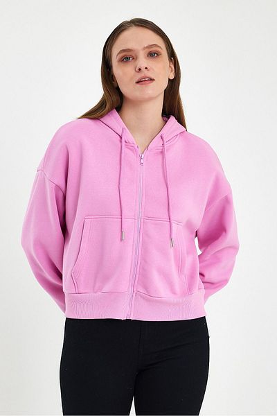 ZACHARIUZ Pink Long Sleeve Hooded Zippered Sweatshirt 0089